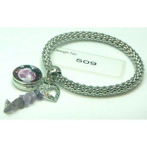 Amethyst Gemstone 5.5 mm dia. Stretch Bracelet 18 mm snap bead & charm-509